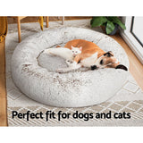 Luxury i.Pet Large Dog and Cat Bed - 90cm White with Brown Accents - Low Angle