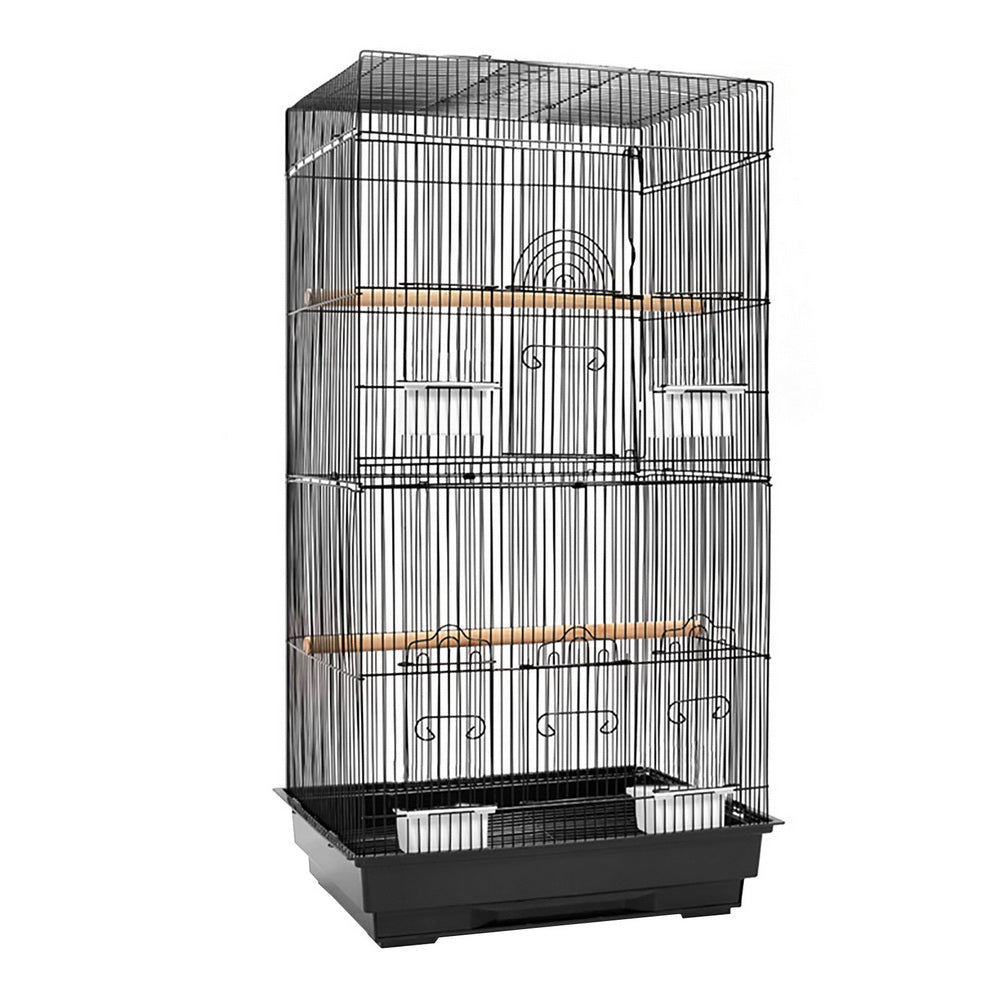 Deluxe Black Wrought Iron Bird Cage for Medium Birds with Perches and Feeders