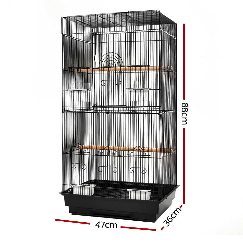 Deluxe Black Wrought Iron Bird Cage for Medium Birds with Perches and Feeders
