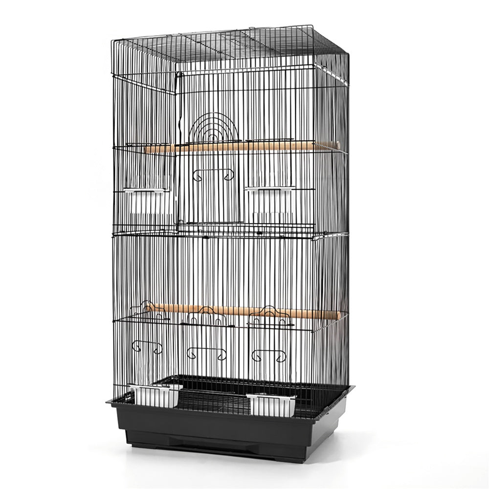Deluxe Black Wrought Iron Bird Cage for Medium Birds with Perches and Feeders
