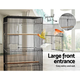 Deluxe Black Wrought Iron Bird Cage for Medium Birds with Perches and Feeders - 45-Degree Angle