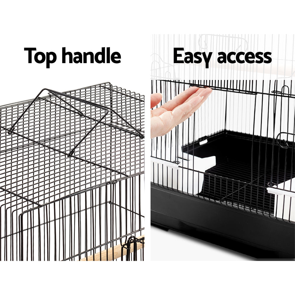 Deluxe Black Wrought Iron Bird Cage for Medium Birds with Perches and Feeders