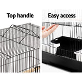Deluxe Black Wrought Iron Bird Cage for Medium Birds with Perches and Feeders - Rear View