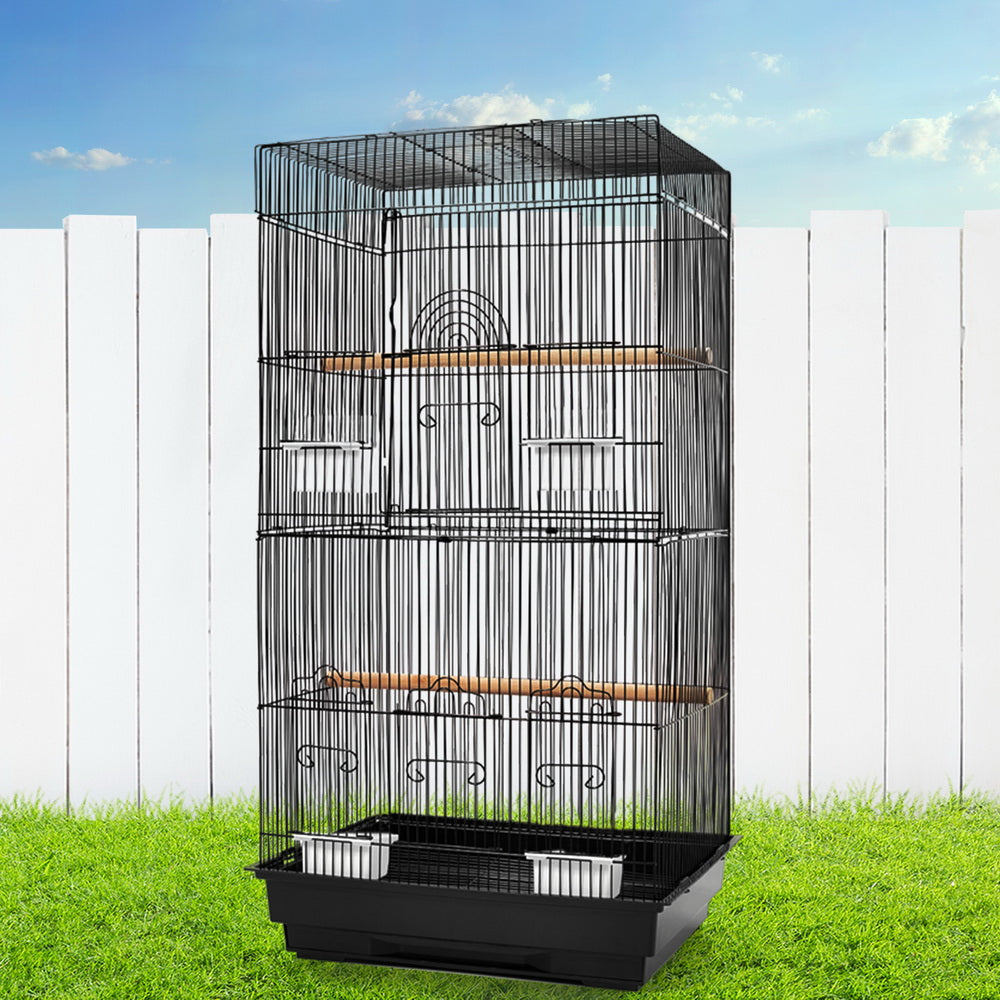 Deluxe Black Wrought Iron Bird Cage for Medium Birds with Perches and Feeders