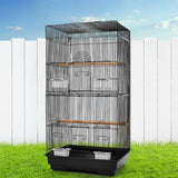 Deluxe Black Wrought Iron Bird Cage for Medium Birds with Perches and Feeders