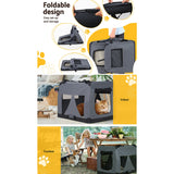 i.Pet Pet Carrier Soft Crate Dog Cat Travel 82x58CM Portable Foldable Car XL - Low Angle