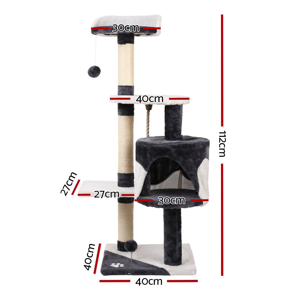Deluxe 112cm Multi-Level Cat Tree with Scratching Posts, Condo and Plush Perches
