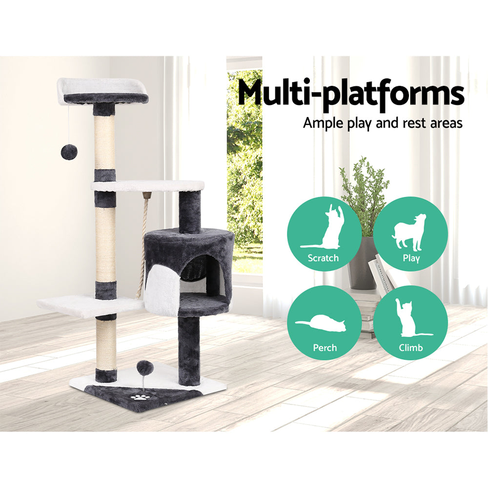 Deluxe 112cm Multi-Level Cat Tree with Scratching Posts, Condo and Plush Perches