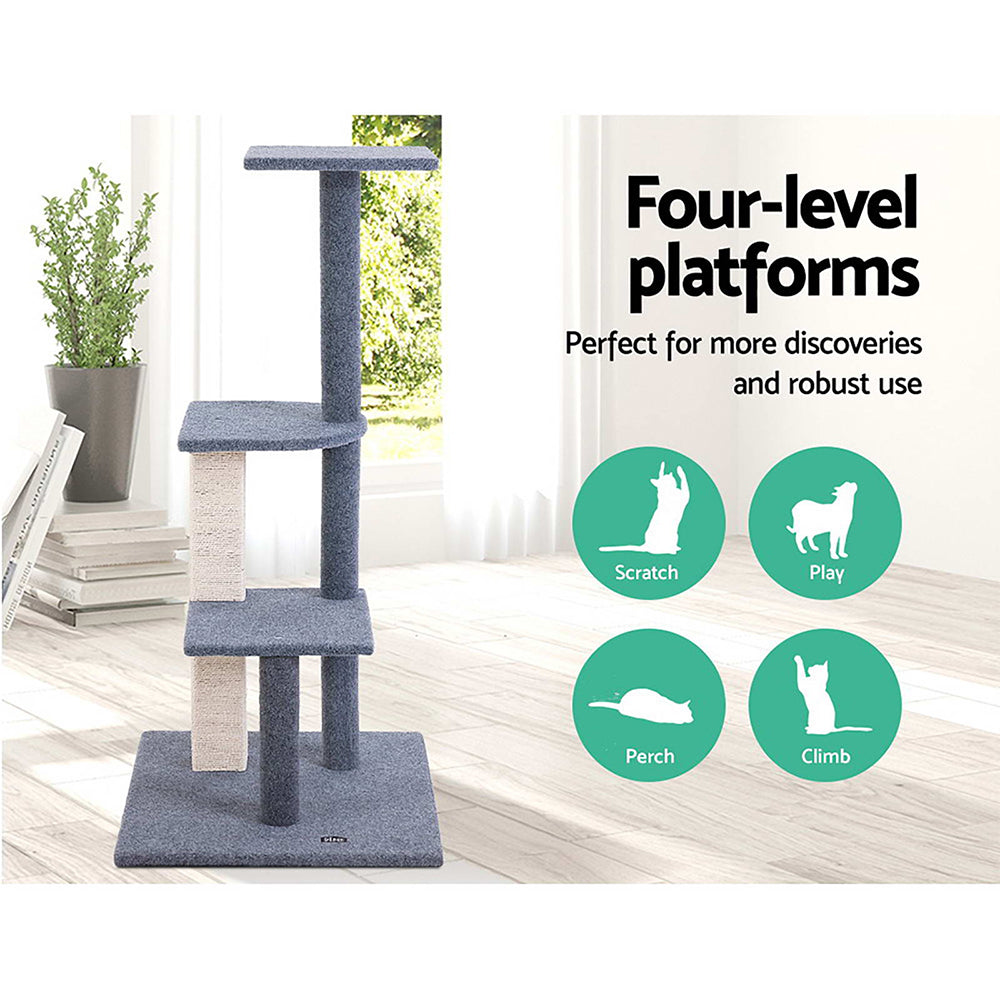 Feline Paradise 124cm Cat Tree with Scratching Posts and Cozy Condos for Play and Relaxation