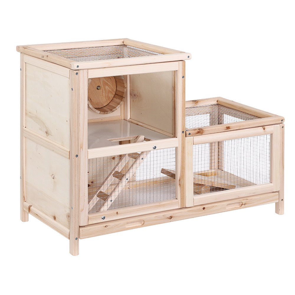 Large Wooden Two-Tier Pet Hutch for Hamsters, Guinea Pigs, and Ferrets - 80cm x 40cm x 60cm