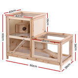 Large Wooden Two-Tier Pet Hutch for Hamsters, Guinea Pigs, and Ferrets - 80cm x 40cm x 60cm - Side View