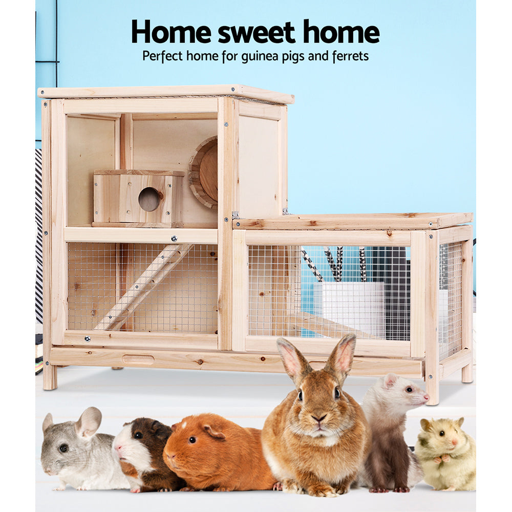 Large Wooden Two-Tier Pet Hutch for Hamsters, Guinea Pigs, and Ferrets - 80cm x 40cm x 60cm