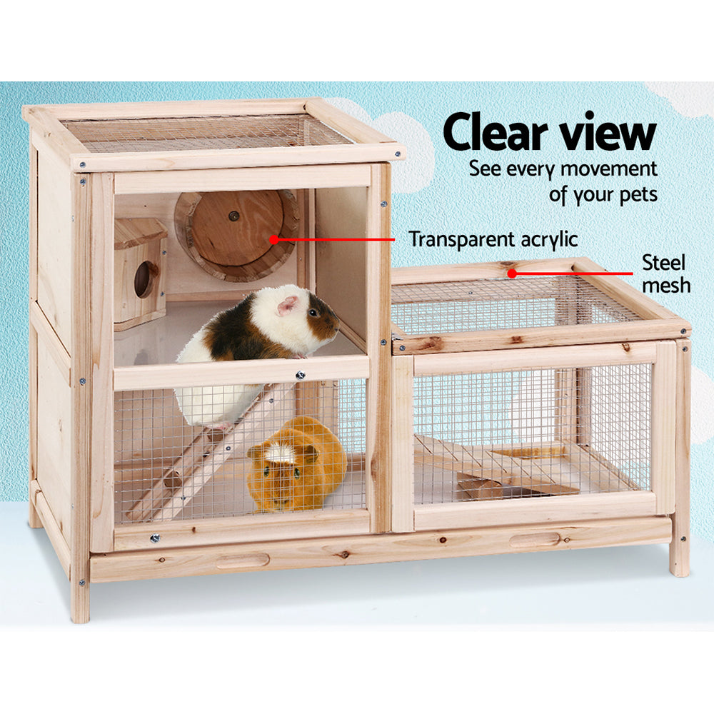 Large Wooden Two-Tier Pet Hutch for Hamsters, Guinea Pigs, and Ferrets - 80cm x 40cm x 60cm