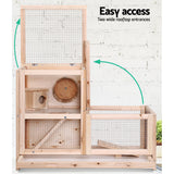 Large Wooden Two-Tier Pet Hutch for Hamsters, Guinea Pigs, and Ferrets - 80cm x 40cm x 60cm - Close-Up Angle