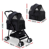 i.Pet 3-in-1 Foldable Dog Stroller Carrier and Car Seat - Medium Size Black - Side View