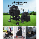 i.Pet 3-in-1 Foldable Dog Stroller Carrier and Car Seat - Medium Size Black - 45-Degree Angle
