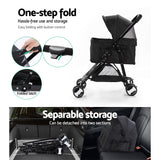 i.Pet 3-in-1 Foldable Dog Stroller Carrier and Car Seat - Medium Size Black - Rear View