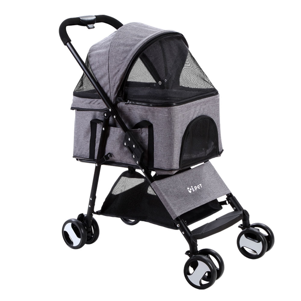 i.Pet Multi-Functional Grey Pet Stroller - Foldable Dog Carrier & Car Seat 3-in-1