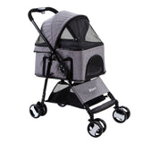 i.Pet Multi-Functional Grey Pet Stroller - Foldable Dog Carrier & Car Seat 3-in-1 - Front View