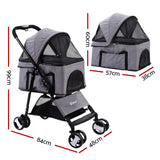 i.Pet Multi-Functional Grey Pet Stroller - Foldable Dog Carrier & Car Seat 3-in-1 - Side View