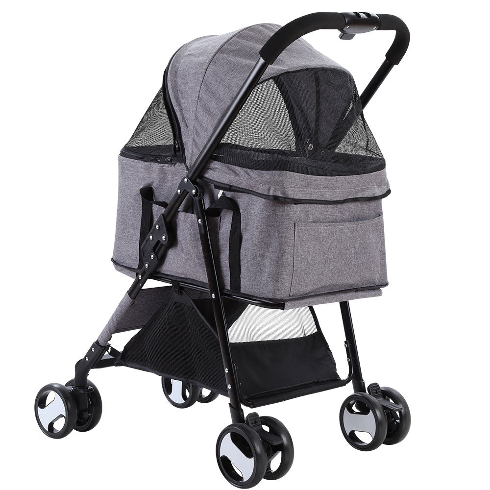 i.Pet Multi-Functional Grey Pet Stroller - Foldable Dog Carrier & Car Seat 3-in-1
