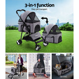 i.Pet Multi-Functional Grey Pet Stroller - Foldable Dog Carrier & Car Seat 3-in-1 - 45-Degree Angle