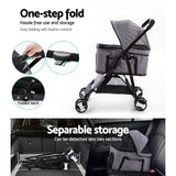 i.Pet Multi-Functional Grey Pet Stroller - Foldable Dog Carrier & Car Seat 3-in-1 - Rear View