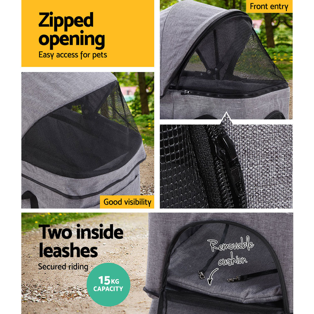 i.Pet Multi-Functional Grey Pet Stroller - Foldable Dog Carrier & Car Seat 3-in-1