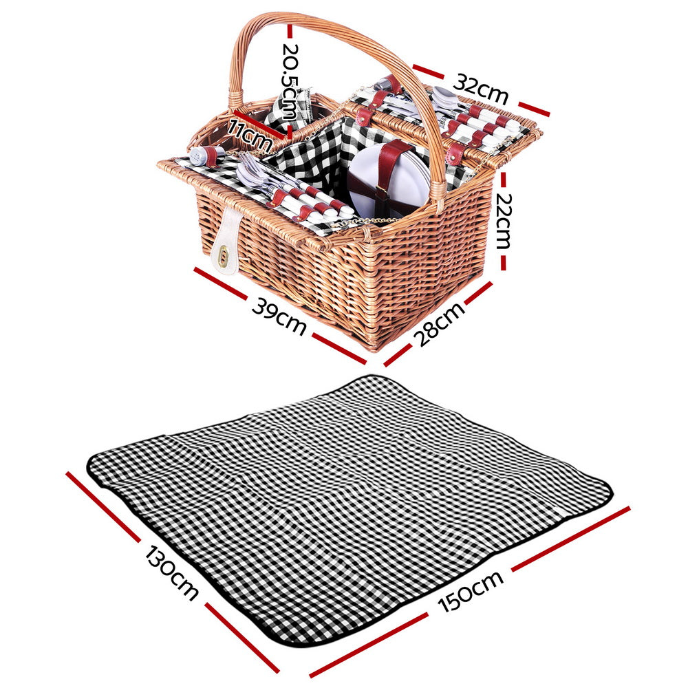 Deluxe 4-Person Insulated Picnic Basket Set with Matching Blanket for Outdoor Fun