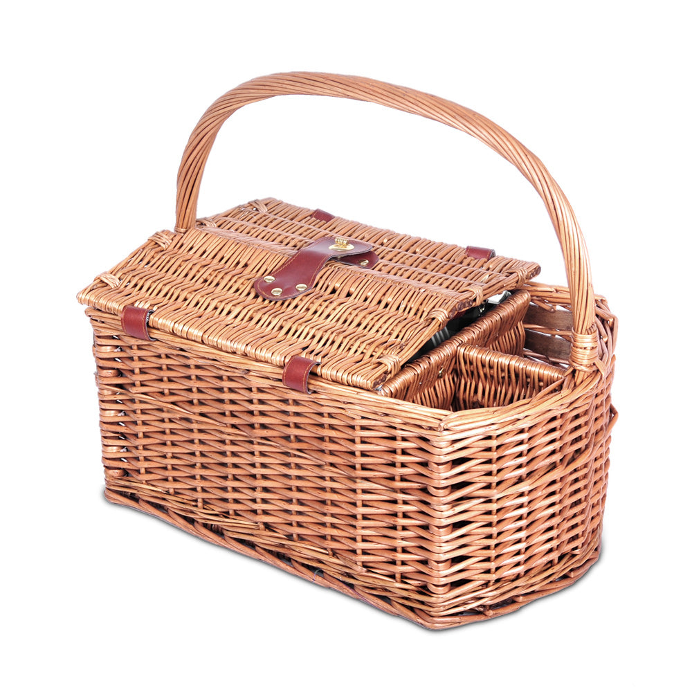 Deluxe 4-Person Insulated Picnic Basket Set with Matching Blanket for Outdoor Fun