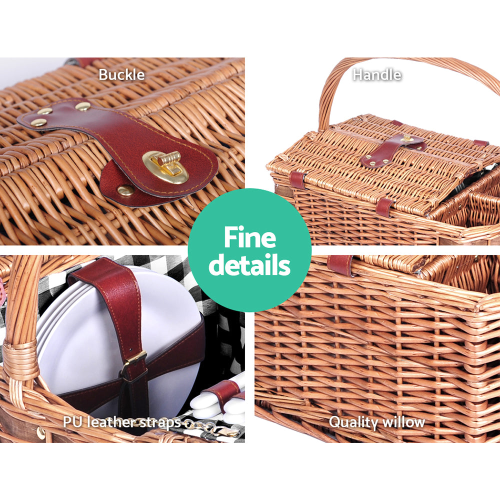 Deluxe 4-Person Insulated Picnic Basket Set with Matching Blanket for Outdoor Fun