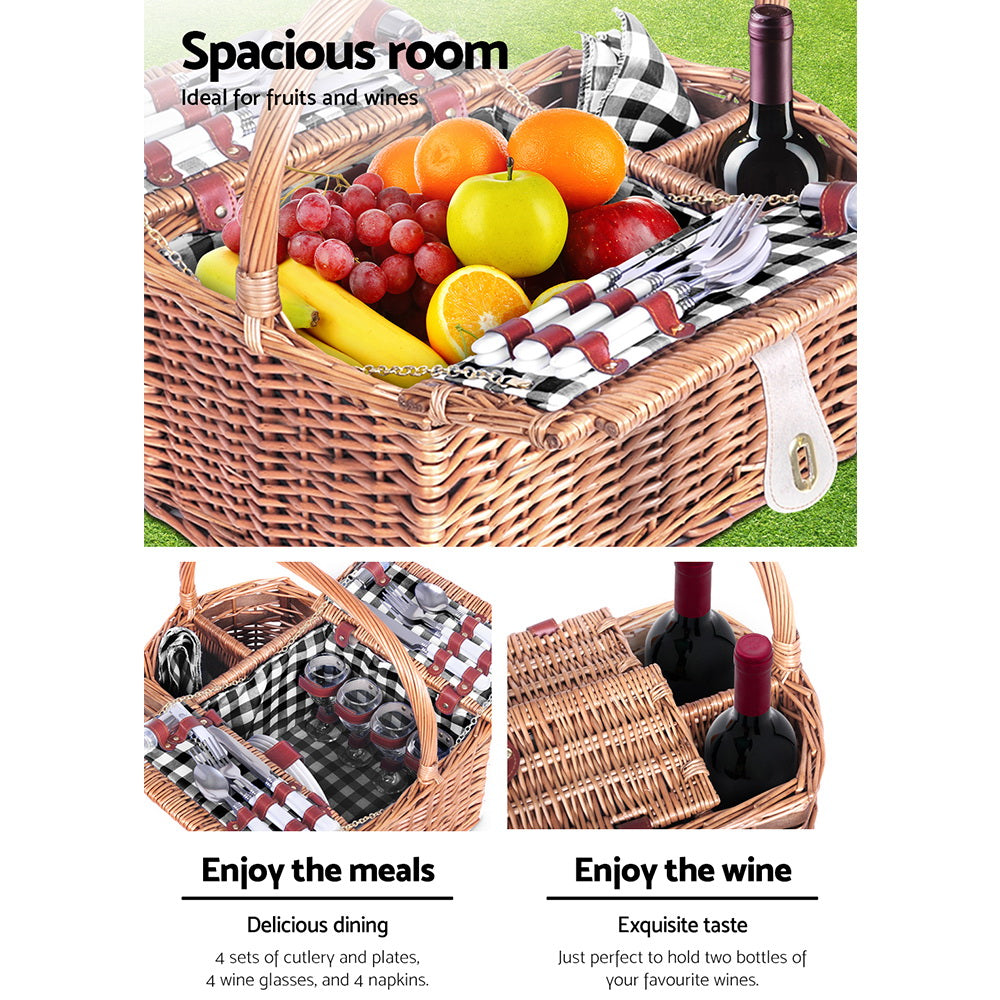 Deluxe 4-Person Insulated Picnic Basket Set with Matching Blanket for Outdoor Fun