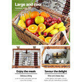 Deluxe 4-Person Wicker Picnic Basket Set with Insulated Blanket and Cutlery - Rear View