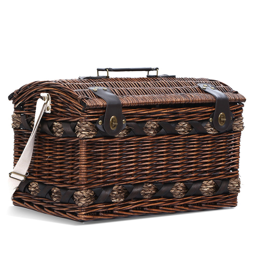 Deluxe 4-Person Insulated Picnic Basket with Wicker Baskets and Matching Blanket