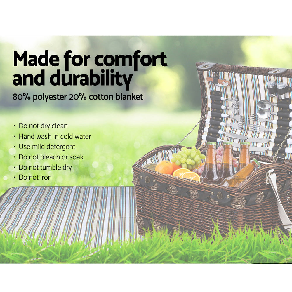 Deluxe 4-Person Insulated Picnic Basket with Wicker Baskets and Matching Blanket