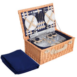 Navy Wicker 4-Person Insulated Picnic Basket Set with Blanket - Front View