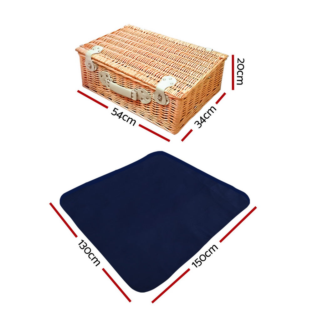 Navy Wicker 4-Person Insulated Picnic Basket Set with Blanket