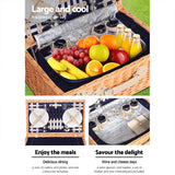 Navy Wicker 4-Person Insulated Picnic Basket Set with Blanket - Rear View