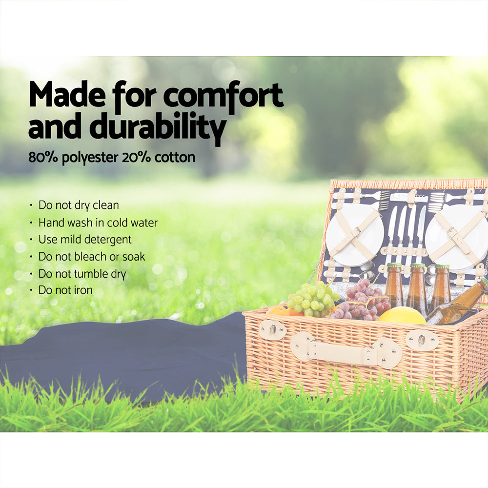 Navy Wicker 4-Person Insulated Picnic Basket Set with Blanket