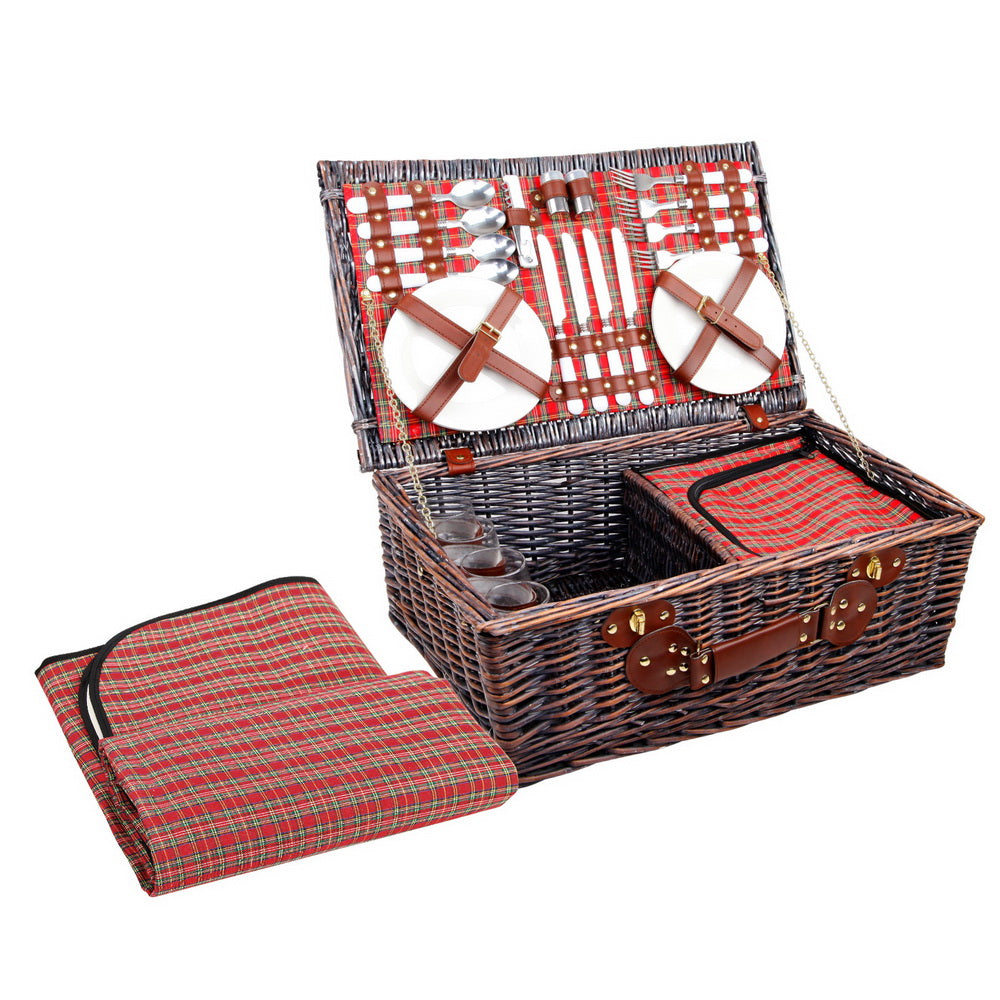 Deluxe Wicker Picnic Set for 4 with Insulated Cooler and Blanket