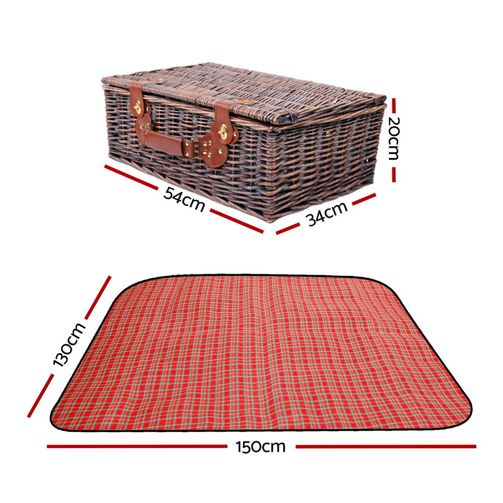 Deluxe Wicker Picnic Set for 4 with Insulated Cooler and Blanket