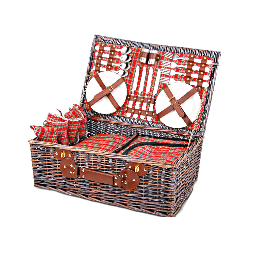 Deluxe Wicker Picnic Set for 4 with Insulated Cooler and Blanket