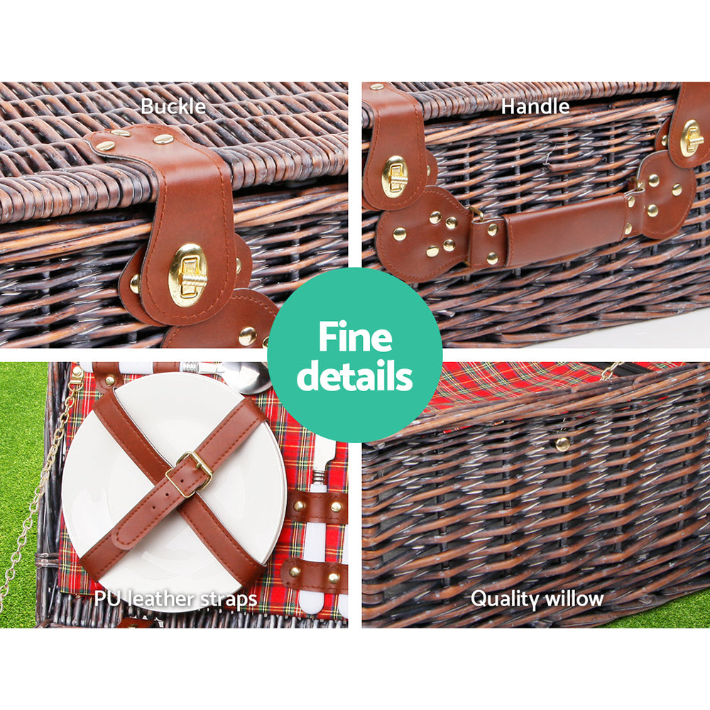 Deluxe Wicker Picnic Set for 4 with Insulated Cooler and Blanket