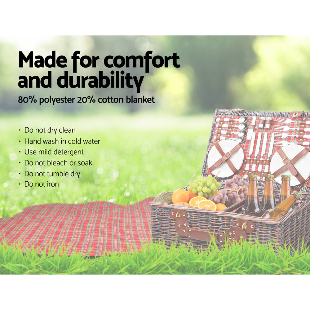 Deluxe Wicker Picnic Set for 4 with Insulated Cooler and Blanket