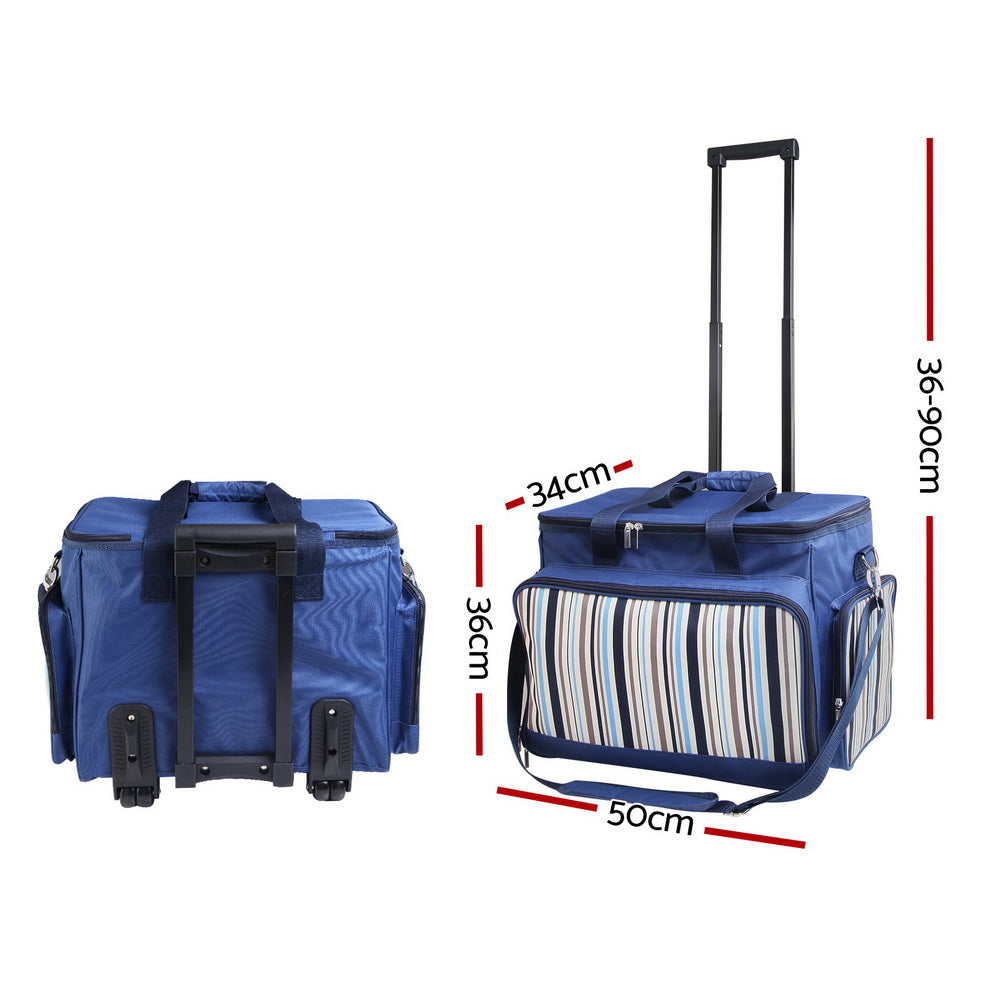 Deluxe 6-Person Insulated Picnic Trolley Set with Cooler and Wheels