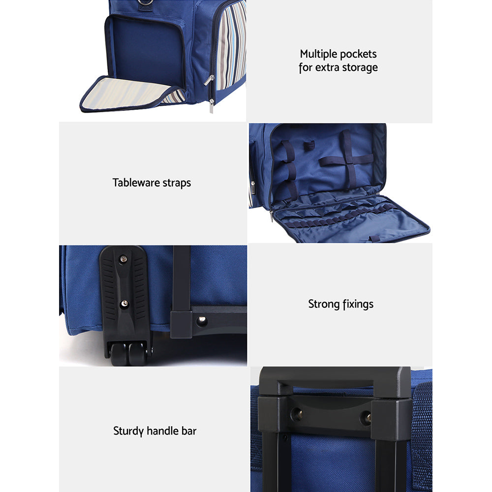 Deluxe 6-Person Insulated Picnic Trolley Set with Cooler and Wheels