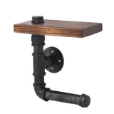 Rustic Adjustable Pipe Shelf Toilet Paper Holder with Rotating Wood Shelf