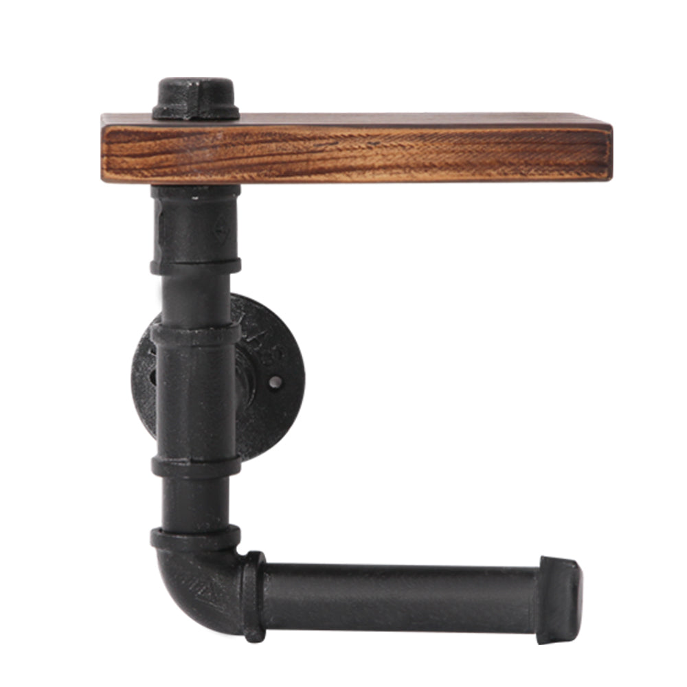 Rustic Adjustable Pipe Shelf Toilet Paper Holder with Rotating Wood Shelf