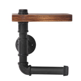 Rustic Adjustable Pipe Shelf Toilet Paper Holder with Rotating Wood Shelf - Top-Down View
