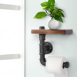 Rustic Adjustable Pipe Shelf Toilet Paper Holder with Rotating Wood Shelf - 45-Degree Angle